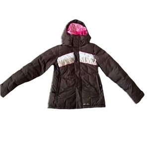 Oakley‎ Women's Full Zip Ski Snowboard Jacket Brown Pink Small Down Puffer Coat